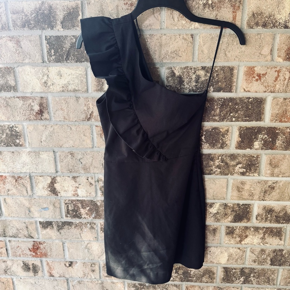 Zara One-Shoulder Black Dress with Ruffle